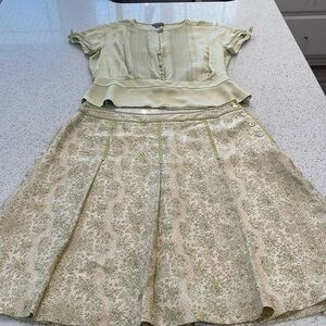 Ann Taylor Cream and Green Skirt Set